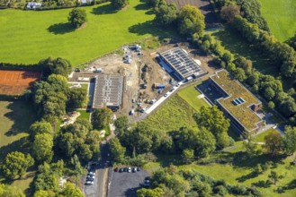 Aerial view, construction site with new day care centre of SVE Heessen, Schlossstraße, district