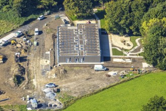 Aerial view, construction site with new day care centre of SVE Heessen, Schlossstraße, district