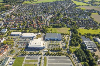 Aerial view, Westpress arena, beta Finanz Eissportarena Hamm, Lidl supermarket, residential area,