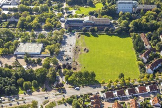 Aerial view, Freiherr-vom-Stein-Gymnasium and construction site, entrance area Maximilianpark,