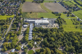 Aerial view, MaximilianPark, Maxigastro Hamm GmbH and workshop hall, Uentrop, Hamm, Ruhr area,