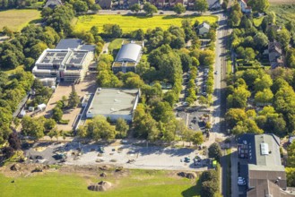 Aerial view, Freiherr-vom-Stein-Gymnasium and construction site, entrance area Maximilianpark,