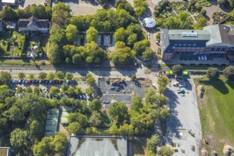 Aerial view, construction site at Freiherr-vom-Stein-Gymnasium, entrance area Maximilianpark,