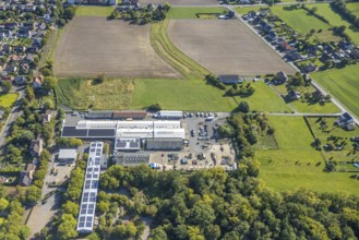 Aerial view, MaximilianPark, Maxigastro Hamm GmbH and workshop hall, Uentrop, Hamm, Ruhr area,