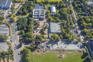 Aerial view, Freiherr-vom-Stein-Gymnasium and construction site, Uentrop, Hamm, Ruhr area, North