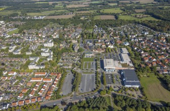 Aerial view, Ostwennemarstraße shopping centre, car parks, Uentrop, Hamm, Ruhr area, North