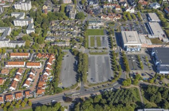 Aerial view, Ostwennemarstraße shopping centre, car parks, Uentrop, Hamm, Ruhr area, North