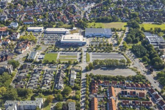 Aerial view, Ostwennemarstraße shopping centre, car parks, Uentrop, Hamm, Ruhr area, North