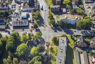 Aerial view, residential area road traffic intersection Ostwennemarstraße and Alter Uentroper Weg,