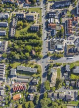 Aerial view, residential area road traffic intersection Ostwennemarstraße and Alter Uentroper Weg,