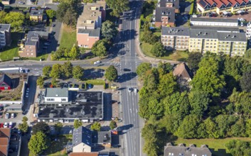 Aerial view, residential area road traffic intersection Ostwennemarstraße and Alter Uentroper Weg,