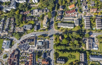 Aerial view, residential area road traffic intersection Ostwennemarstraße and Alter Uentroper Weg,
