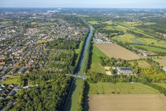 Aerial view, bridge Ostwennemarstraße over the Datteln-Hamm canal, housing estate Friedrichsfeld