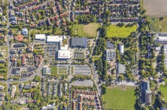 Aerial view, Freiherr-vom-Stein-Gymnasium Hamm with construction site and meadow area, entrance
