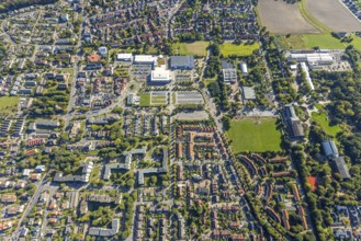 Aerial view, Freiherr-vom-Stein-Gymnasium Hamm with construction site and meadow area, entrance