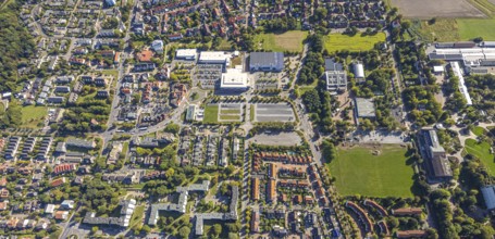 Aerial view, Freiherr-vom-Stein-Gymnasium Hamm with construction site and meadow area, entrance