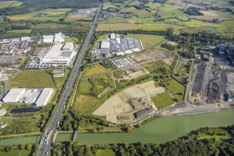 Aerial view, commercial area Siegenbeckstraße, construction site Geithe, planned motorway A2