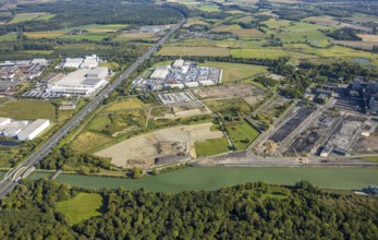 Aerial view, commercial area Siegenbeckstraße, construction site Geithe, planned motorway A2