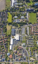 Aerial view, Freiherr-vom-Stein-Gymnasium Hamm with construction site and meadow area, entrance