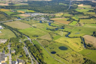 Aerial view, river Lippe river meander meadow landscape Schmehauser Mersch, meadows and fields,