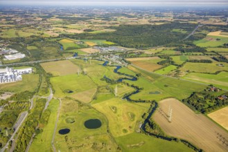 Aerial view, river Lippe river meander meadow landscape Schmehauser Mersch, meadows and fields,