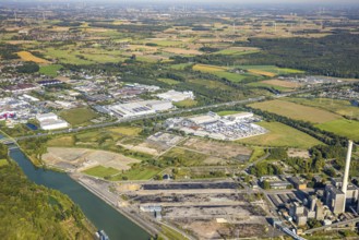 Aerial view, motorway A2 and industrial area Uentrop with Funke Kunststoffe GmbH, Datteln-Hamm