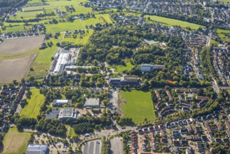 Aerial view, Freiherr-vom-Stein-Gymnasium Hamm with construction site and meadow area,