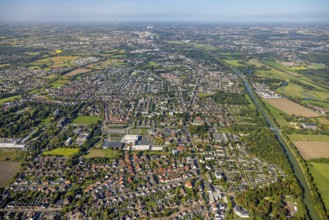 Aerial view, residential area local view district Werries, Datteln-Hamn-Kanal, distant view,