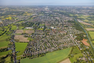 Aerial view, residential area local view district Werries, Datteln-Hamn-Kanal, distant view,