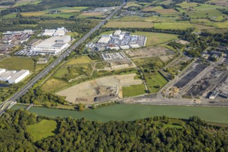 Aerial view, commercial area Siegenbeckstraße, construction site Geithe, planned motorway A2