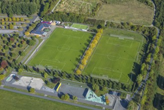 Aerial view, Lippepark Hamm, two football pitches sports fields, SVF Herringen 03 e.V., fun park