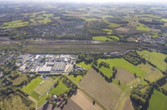 Aerial view, marshalling yard Hamm, industrial area Schieferstraße and residential area district