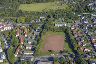 Aerial view, residential area Pelkum with Aschenplatz, housing estate terraced houses Kobbenskamp,