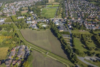 Aerial view, DitiB Ulu Camii Mosque next to the Barbara Stadium, district Herringen, Hamm, Ruhr