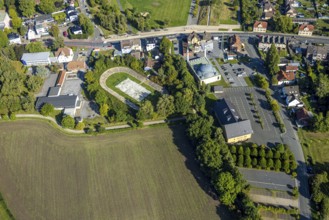 Aerial view, DitiB Ulu Camii Mosque next to the Barbara Stadium, district Herringen, Hamm, Ruhr