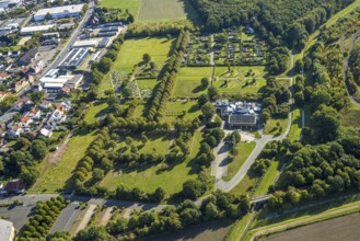 Aerial view, Parkfriedhof Herringen Gräberfeld, Krematorium Hamm GmbH und Interkultureller Garten,