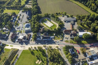 Aerial view, DitiB Ulu Camii Mosque next to the Barbara Stadium, district Herringen, Hamm, Ruhr