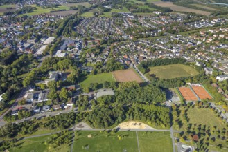 Aerial view, LIppepark with Glück-Auf-Stadion and playground, tenis courts Tennisclub Herringen