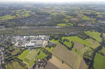 Aerial view, marshalling yard Hamm, industrial area Schieferstraße and residential area district