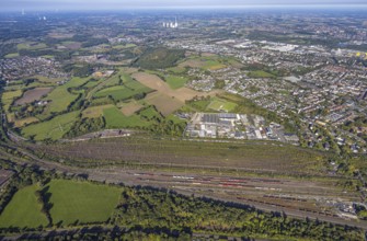 Aerial view, marshalling yard Hamm, industrial area Schieferstraße and slag heap Kissinger Höhe and