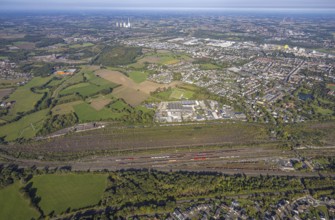 Aerial view, marshalling yard Hamm, industrial area Schieferstraße and slag heap Kissinger Höhe and
