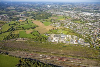 Aerial view, marshalling yard Hamm, industrial area Schieferstraße and slag heap Kissinger Höhe and