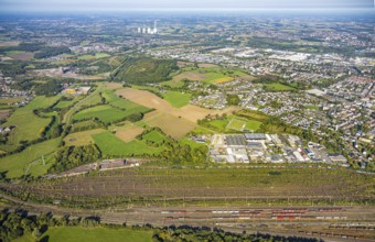 Aerial view, marshalling yard Hamm, industrial area Schieferstraße and slag heap Kissinger Höhe and