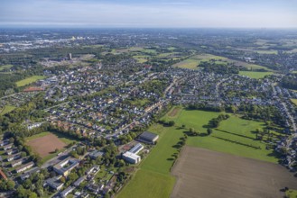 Aerial view, residential area, local view Pelkum with Aschenplatz, Waldorfschule and