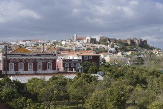 Cityscape with cathedral and Castelo dos Mouros castle, Silves, Algarve, Portugal