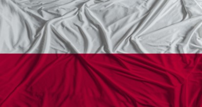Polish flag with fabric texture background. National flag of Poland