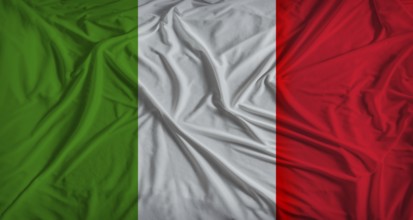 Italian flag with fabric texture background. National flag of Italy