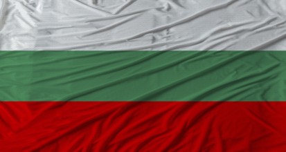 Bulgarian flag waving. Flag of Bulgaria with cloth texture