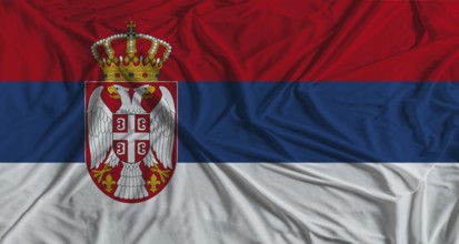Serbian flag with fabric texture background. National flag of Serbia