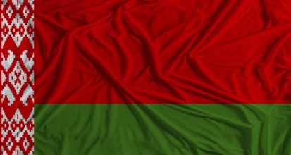 Belarusian flag with fabric texture background. National flag of Belarus